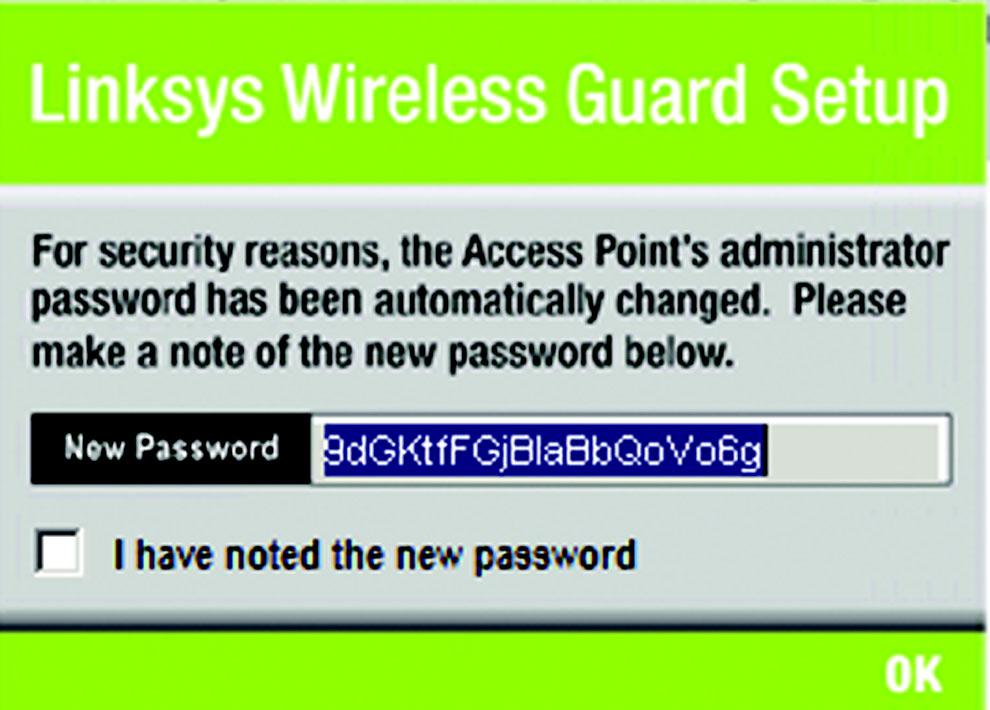Figure 5-13: The Securing your Access Point Screen 4. For security reasons, the password has been automatically changed.