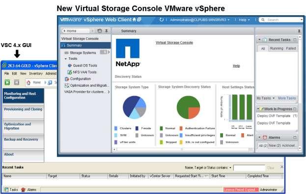 Navigating VSC 6.1 for VMware vsphere Virtual Storage Console for VMware vsphere works with the VMware vsphere Web Client and has dropped support for the VMware Desktop Client.