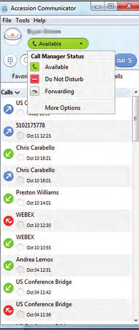 During the Call the Call Manager Status window. Here you can choose how calls are treated depending on who the call is from.