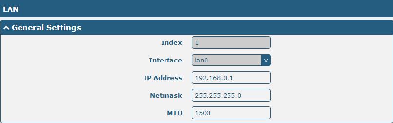 3.7 Interface > LAN This section allows you to set the related parameters for LAN port. There is one LAN port on R3000 Lite Router, which is ETH.