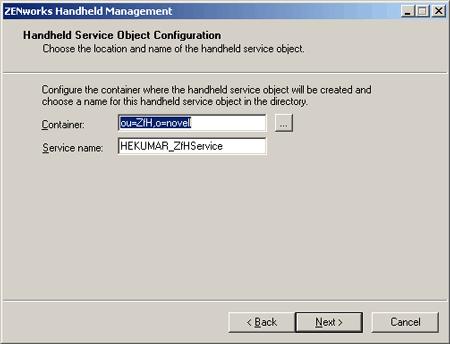 25 Select the container where you want the Service object created, then click Next. To browse to a container you must have a valid LDAP user configured.