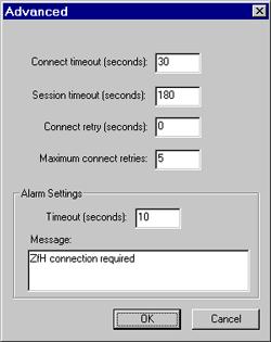 10 If desired, click Advanced Settings, then fill in the fields: Connection Timeout (Seconds): The number of seconds you specify determines how long the Palm OS IP client tries to connect before it