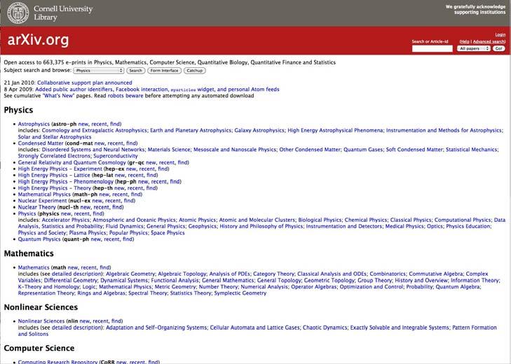 arxiv, 1991- Preprint distribution Open access publishing Institutional repositories http://www.educause.
