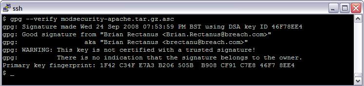 signature from. However, what about the ominous-looking message Warning: This key is not certified with a trusted signature?