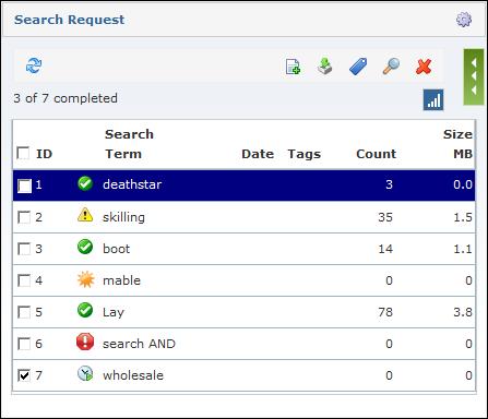 Early Data Analyzer Web 111 Search Status Icon Key Icon Name Description New Search query is new and has not run yet. Pending Search query is currently running.