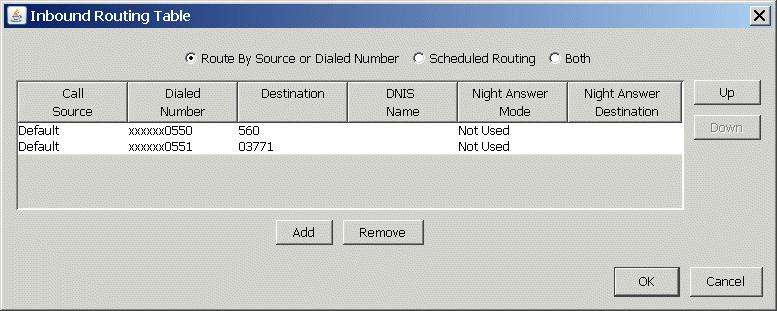 5. Click OK to save your changes to the Inbound Routing table.