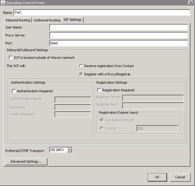Configuring SIP settings for the new SCP 1. Still in the Signaling Control Point dialog, select the SIP Settings tab. 2.