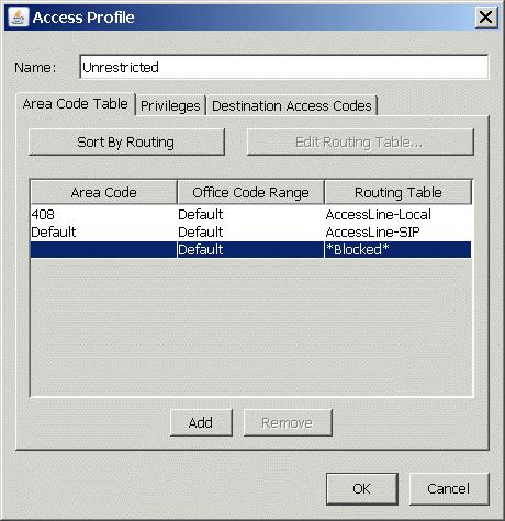 On the Area Code Table tab, click