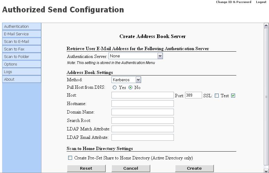 9. Configure the settings on the Create Address Book Server screen click [Create].