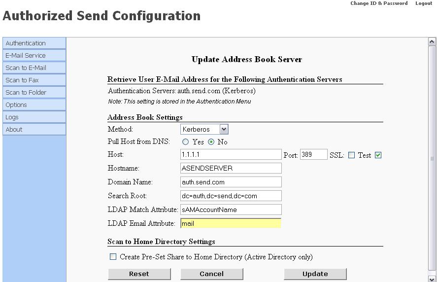 3.7 Editing an Address Book Server You can edit a previously created address book server from the Address Book Servers configuration screen. 1.