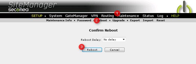 4. Now, reboot the manager in order to activate the DHCP server. Select Maintenance Reboot.