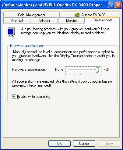 Troubleshoot The Troubleshoot tab enables you to adjust the level of hardware acceleration when attempting to solve problems with your system.