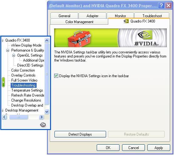 Desktop Utilities Quick Tweak: Lets you add the NVIDIA Quick Tweak icon to the Windows taskbar.