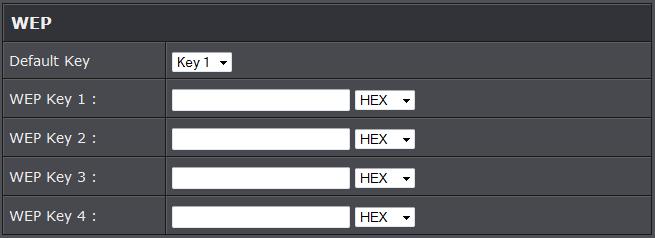 WEP Key Format HEX ASCII Character set 0-9 & A-F, a-f only Alphanumeric (a,b,c,?,*, /,1,2, etc.