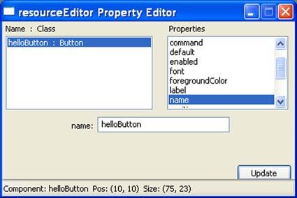 Let s call our button hellobutton, and give it the label Hello! After you click OK in the NewButton dialog, you ll see the button appear in the GUI window.