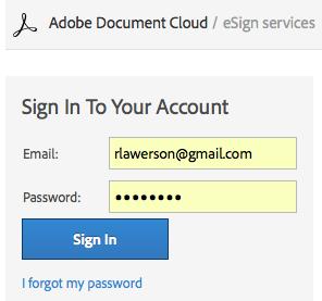 a) If you select Sign in to Adobe, you are prompted to sign in on Adobe Document Cloud / esign services Sign In page.