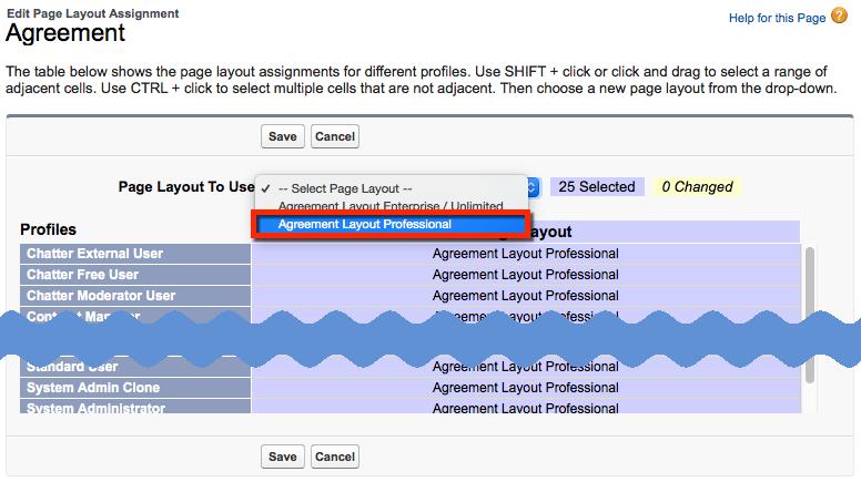 7. Select Agreement Layout Professional from the drop down list and