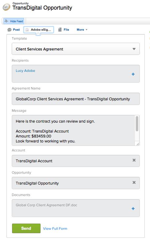 If enabled, then when sending from the Adobe esign Manager publisher action from the specified Master Object (e.g., Lead, Account, Contact, Opportunity, Contract), the agreement template will be available.