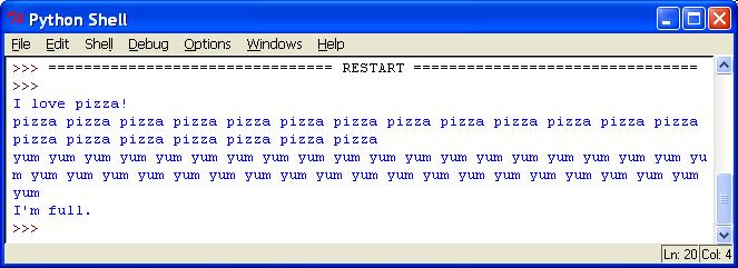 Figure 1.5 The output of your first program The RESTART part tells you that you started running a program. (This will be helpful when you are running your programs over and over again to test them.