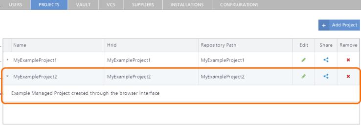 Add a new Managed Project directly through the vault's browser interface.