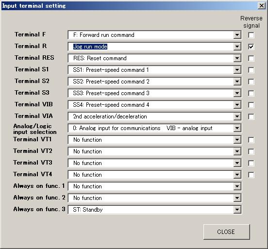 Fig. 2.4-3 Input terminal menu Input terminal setting window of Fig. 2.4-4 is shown by clicking [Input terminal function select].