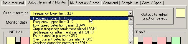 When selecting an output terminal or a monitor function, the function can be selected in