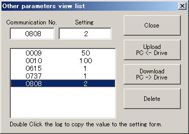 2.4.4.3.Other parameter view list window In this window, a setting value of parameters with communication number from "0000" to "0984" can be individually read and written as shown in Fig. 2.4-26.