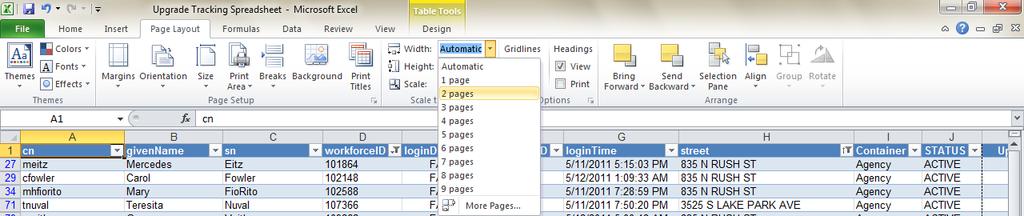 SCALING Another option to fit a spreadsheet to the desired number of pages is to Scale the spreadsheet.