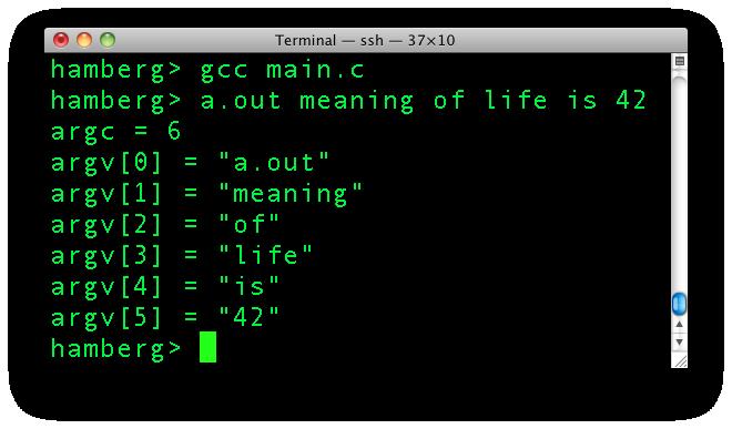 main.c Arguments to main() The main function can be declared to take two arguments: argc - the number of arguments when calling main, for example from the command line when testing the program.