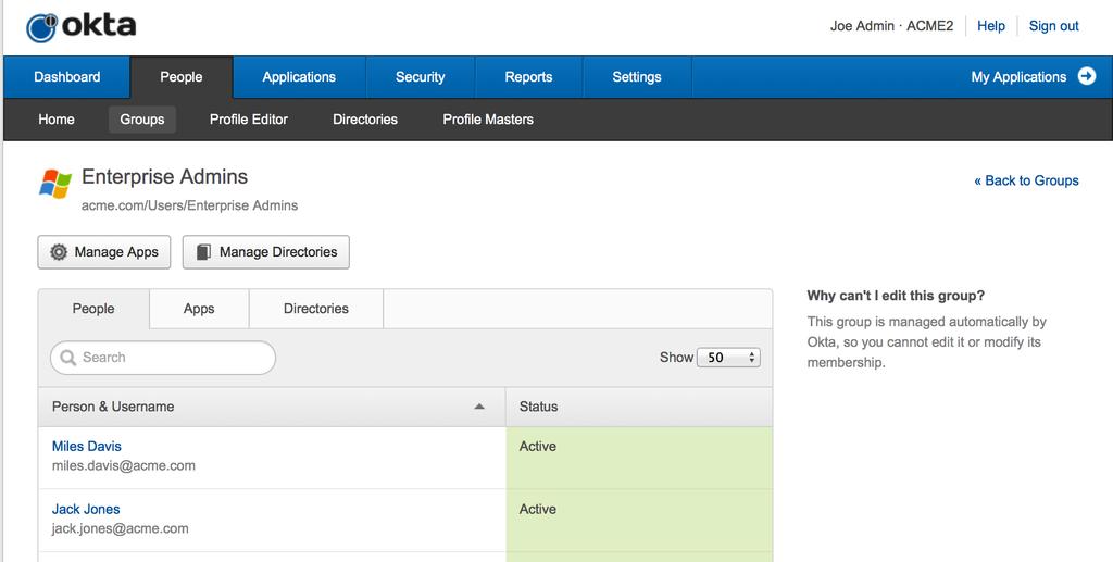 Set up Group-based provisioning policy in Okta for ServiceNow The next step is to associate ServcieNow app with one or more Active Directory groups that have been imported into Okta.