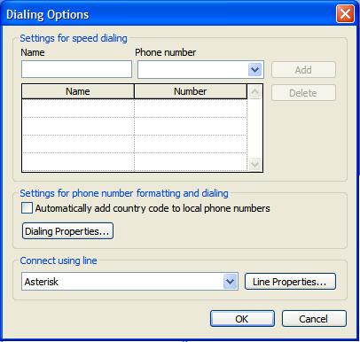 40. StarDialer for Outlook (contd) 11. Select Asterisk from the drop down in the Connect using line options. 12. Click OK to close the Dialing Options dialog box. 13. Click Start Call to dial. 14.