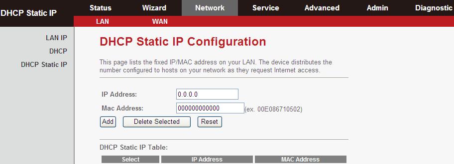 5.4.1.3. DHCP Static IP If you select DHCP Static IP in the left pane, you will see the following page.