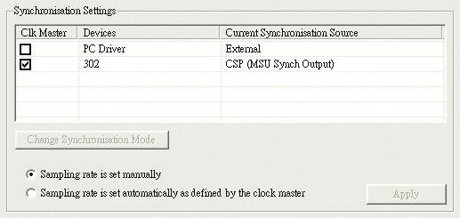 Synchronization In the Synchronization section, users can adjust the sampling rate and other synchronization properties.
