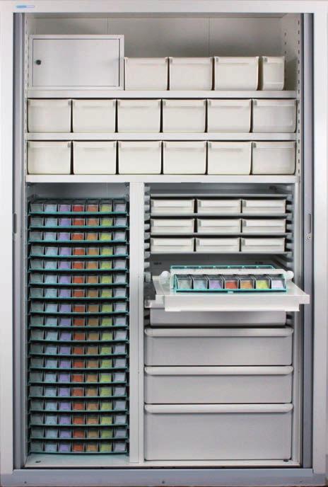 dispensers ELEMENTS ON A FIXED SHELF 12 FIXED SHELF FOR BINS Made of epoxy treated steel Dimensions (in mm) Full width cabinets 120 and 130 W. 1115 x D.