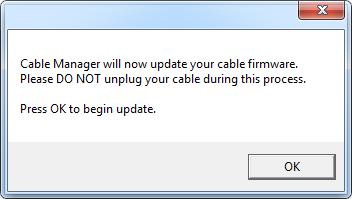 8 - Cable Manager The cable manager is used to load firmware updates and update license info on your UpRev interface. Start the CableManager.exe and plug in your cable.