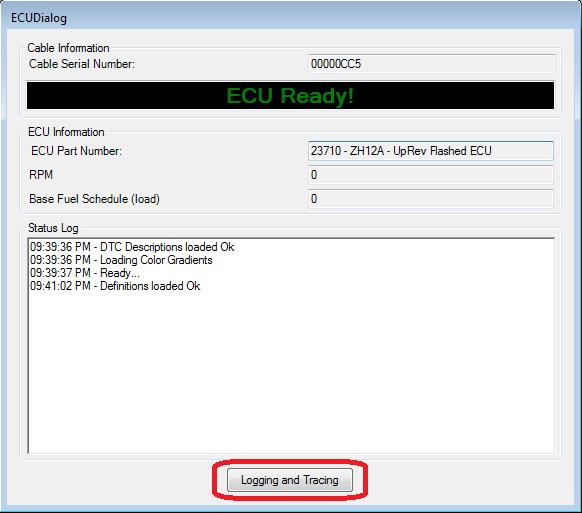 11 - Map tracing and data logging with the ROM editor In the ROM editor click the [Logging and Tracing] button at the bottom the ECU Dialog