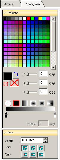 (8) [Color/Pen] The [Color/Pen] panel is only displayed when [Print] is selected as the editing mode, and can only be set for the print data. (1) [Palette] This sets the color of fill and line.