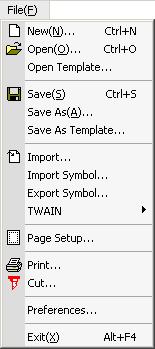 SimpleCut menu Functions [File] menu [New] (Ctrl + N) Selecting this command displays the [Page Setup] dialog box.