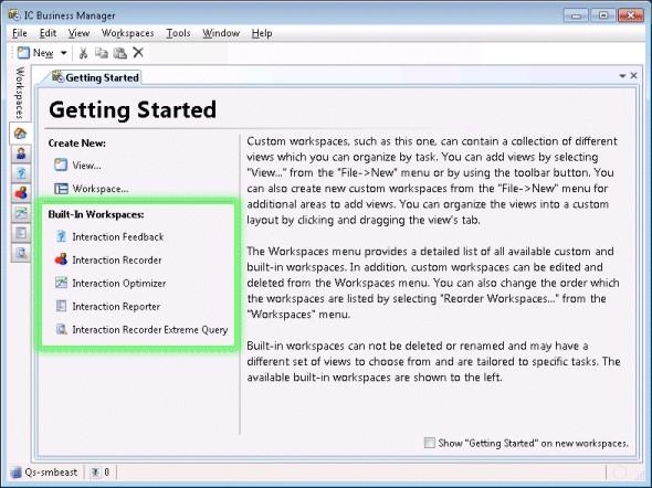 3. Click OK. The new workspace appears. If "Show Getting Started" on new workspaces was checked, the new workspace appears with Getting Started instructions as shown below.