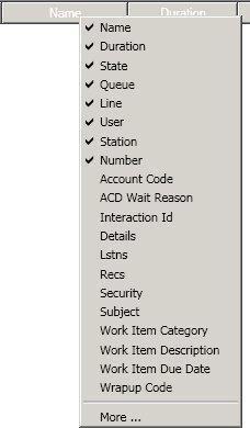 The Information Display section of the view has three panes: 1. The list control in the left pane displays the objects corresponding to the Queue Type combo box selection.