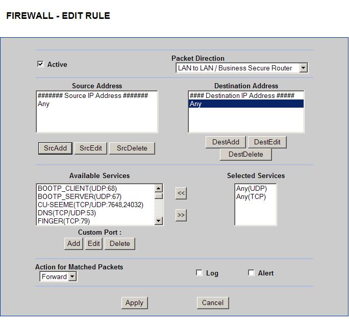 Inserting a Firewall Rule Use the following procedure to configure individual Firewall rules. 1.