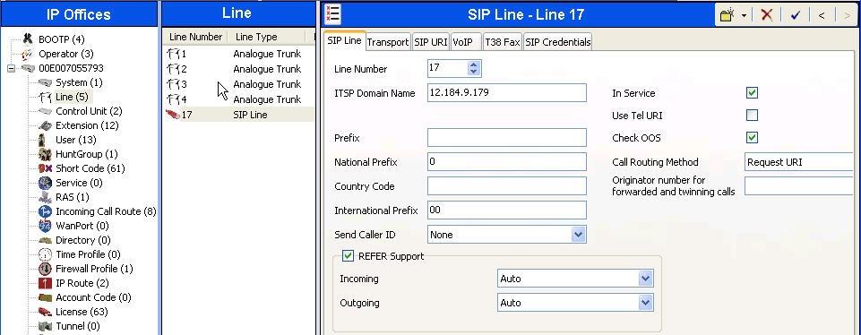 5.4. Administer SIP Line A SIP line is needed to establish the SIP connection between Avaya IP Office and CenturyLink SIP Trunking service.