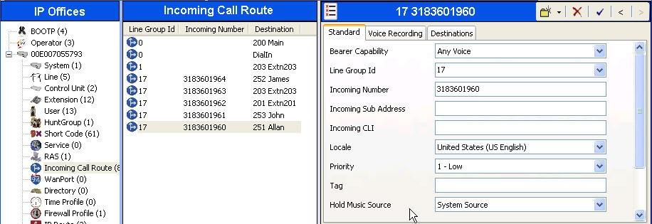 5.7. Incoming Call Route An incoming call route maps an inbound DID number on a specific line to an internal extension.