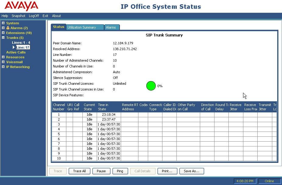 7. Verification Steps The following steps may be used to verify the configuration: Use the Avaya IP Office System Status