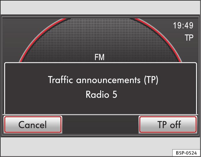 Audio mode 23 TP function on Irrespective of the currently selected station, an additional component of the receiver ensures that a station which broadcasts traffic programmes is always received.