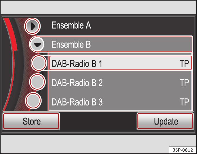26 Audio mode Alternatively: press the function button Extras and Additional stations 1) in the pop-up window. Alternatively: switch on the additional stations from the list of DAB stations page 26.