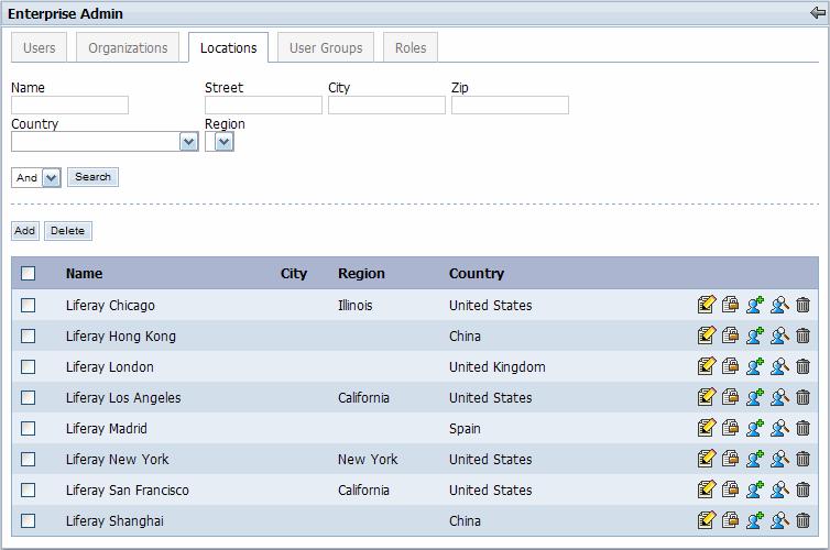 User Administration 1. Click on the Locations tab in the Enterprise Admin Portlet. 2. A listing of locations appears on the bottom of the Locations Screen. Click on a location you want to view.