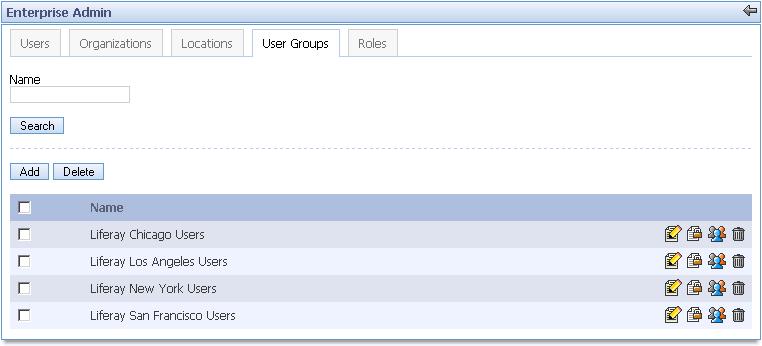 User Administration Searching User Groups 1. To search for user groups, click on the User Groups tab in the Enterprise Admin Portlet. 2.