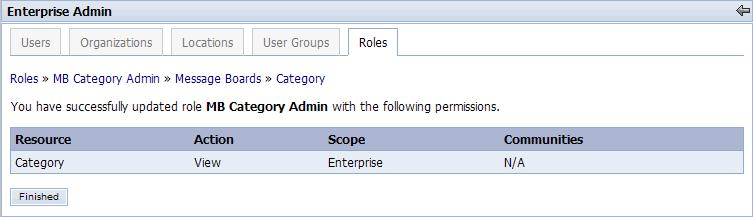 Security and Permissions portlet itself (in this case, a category can be added to the Message Boards portlet, the Message Boards portal can be configured, or it can be viewed).