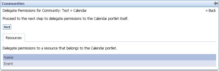 Security and Permissions 6. Click on the Calendar link in the list. The following screen is displayed. 7.